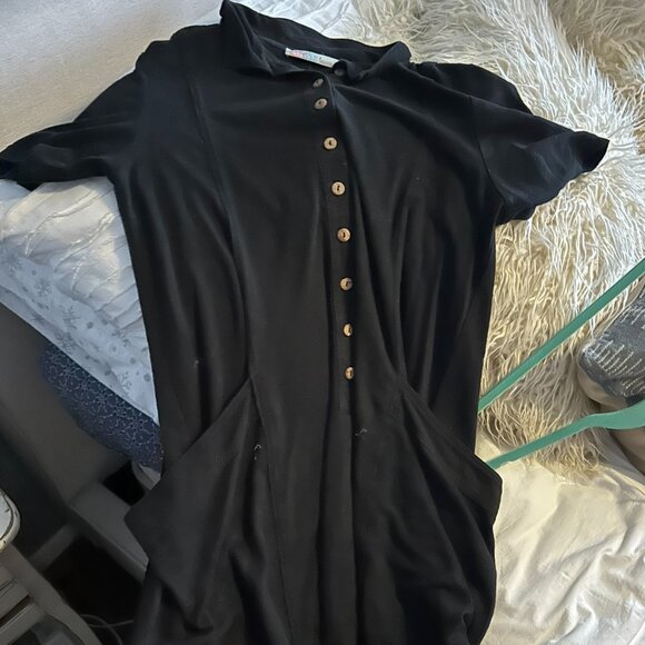 Black Collard Free People Button Dress - Picture 1 of 1